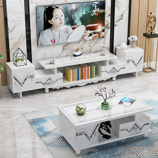 卧室简易电视机柜小户型伸缩地柜 电视柜茶几简约现代客厅组合中式