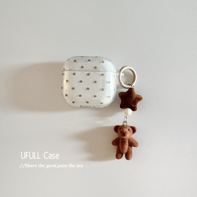 韩系ins棕色星星小熊挂件适用airpods pro保护套airpods4/3/2代苹果无线蓝牙耳机壳