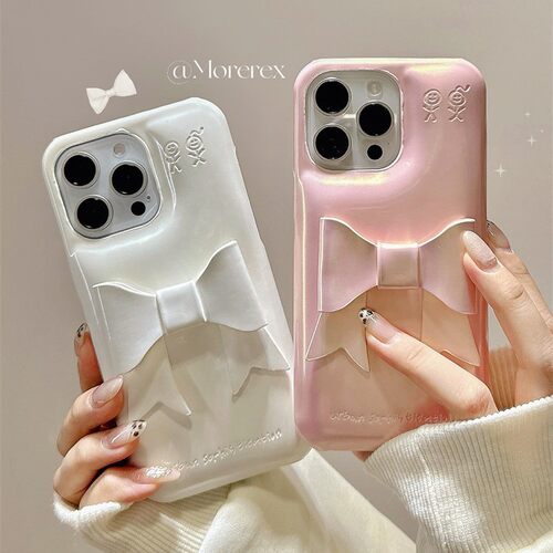 简约立体蝴蝶结皮质肥皂手机壳适用iphone17ProMax苹果16手机壳14小众高级感15女13