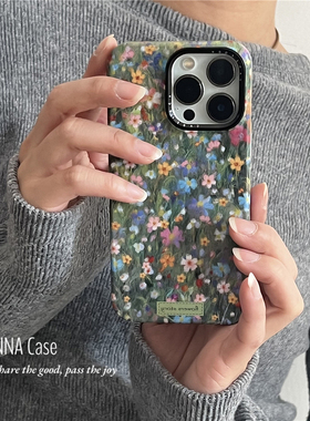 艺术感油画绿色小碎花磁吸支架适用iphone17ProMax苹果16手机壳14菲林硬壳15女13