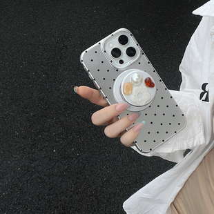 小众电镀波点立体宝石磁吸支架适用iphone17ProMax苹果16手机壳14高级感ins15女13
