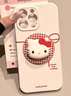 小众简约红色线条蝴蝶结Kitty猫磁吸支架适用苹果15ProMax手机壳iPhone16pro全包13少女心14Promax菲林保护套