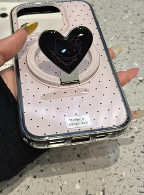 小众简约波点磁吸壳像素Kitty猫旋转折叠支架适用苹果16ProMax手机壳iPhone17pro全包13少女心14Pro保护套15
