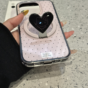 小众简约波点磁吸壳像素Kitty猫旋转折叠支架适用苹果16ProMax手机壳iPhone17pro全包13少女心14Pro保护套15