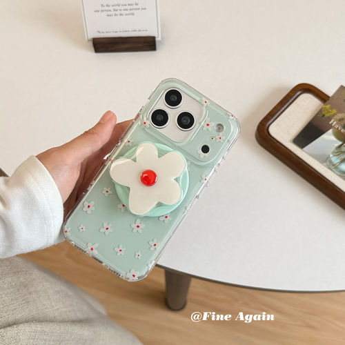 早春氛围感绿色小花可爱少女心磁吸壳小众ins简约适用iphone17ProMax苹果16手机壳14新款15女13支架