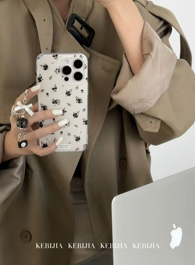 ins少女细闪黑色小碎花适用iphone17ProMax苹果16手机壳14双层15女13挂件