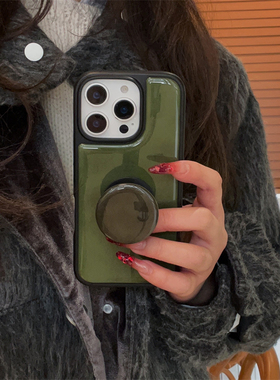 小众ins复古极简墨绿色适用适用iphone17ProMax苹果16手机壳14支架15女13创意
