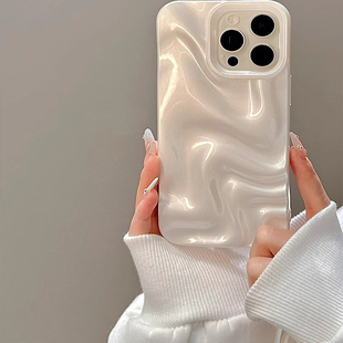 珠光白细闪不规则波浪纹适用iphone17ProMax苹果16手机壳14简约高级感15女13