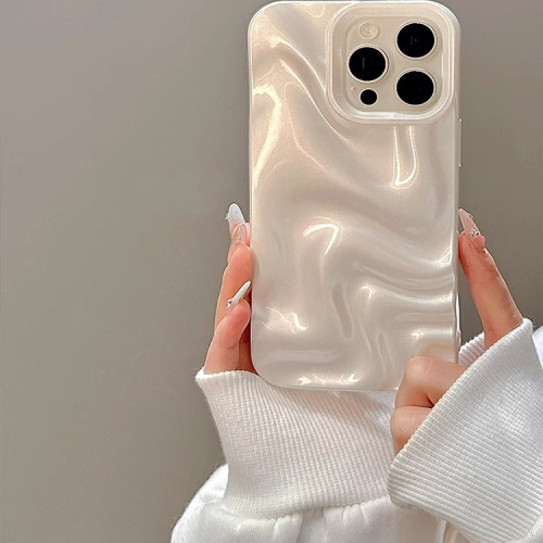 珠光白细闪不规则波浪纹适用iphone17ProMax苹果16手机壳14简约高级感15女13