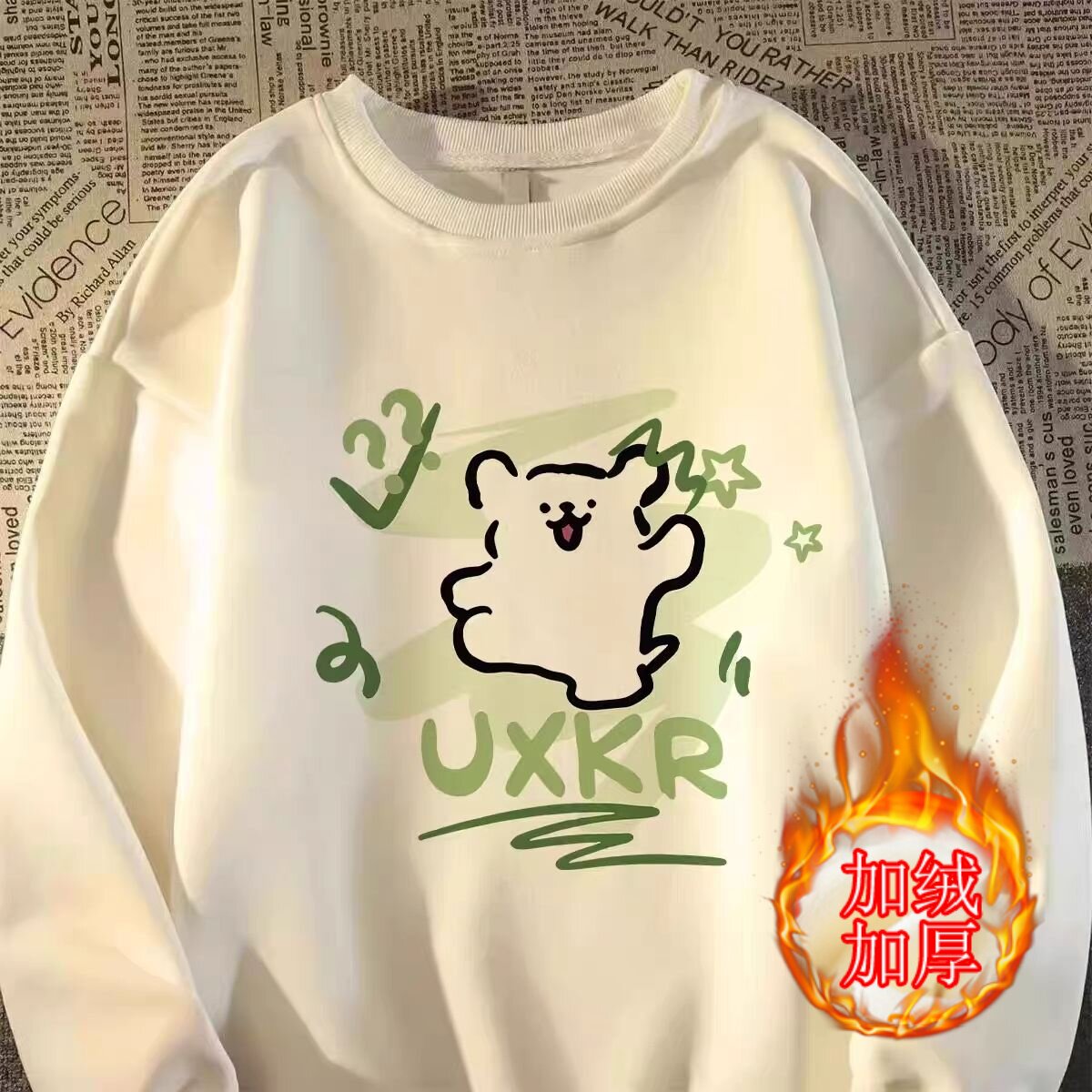 男女童圆领儿童卫衣秋冬季线条小狗印花薄款中大童加绒加厚上衣服