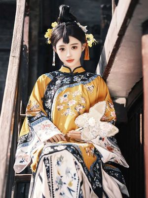 晋商少奶奶服装古风印花日常清代古装斜襟立领马面裙清汉服上衣