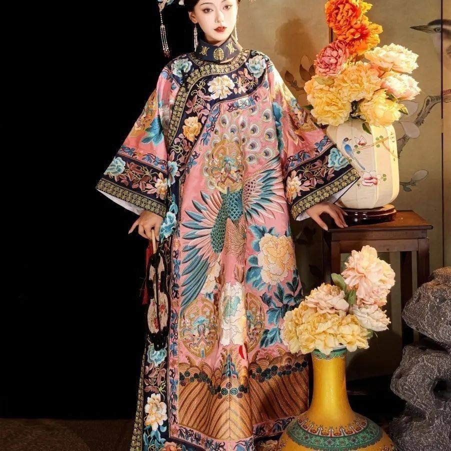 秋冬慈溪太后衬衣古董衣复刻凤凰清代服饰全套重工印花连衣裙