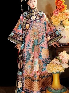 秋冬慈溪太后衬衣古董衣复刻凤凰清代服饰全套重工印花连衣裙