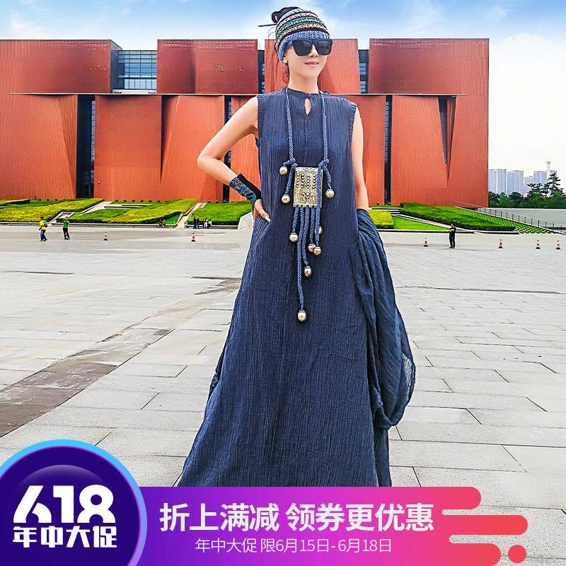 长袖/无袖杨丽萍同款新品秋季复古民族风原创宽松棉麻长裙连衣裙