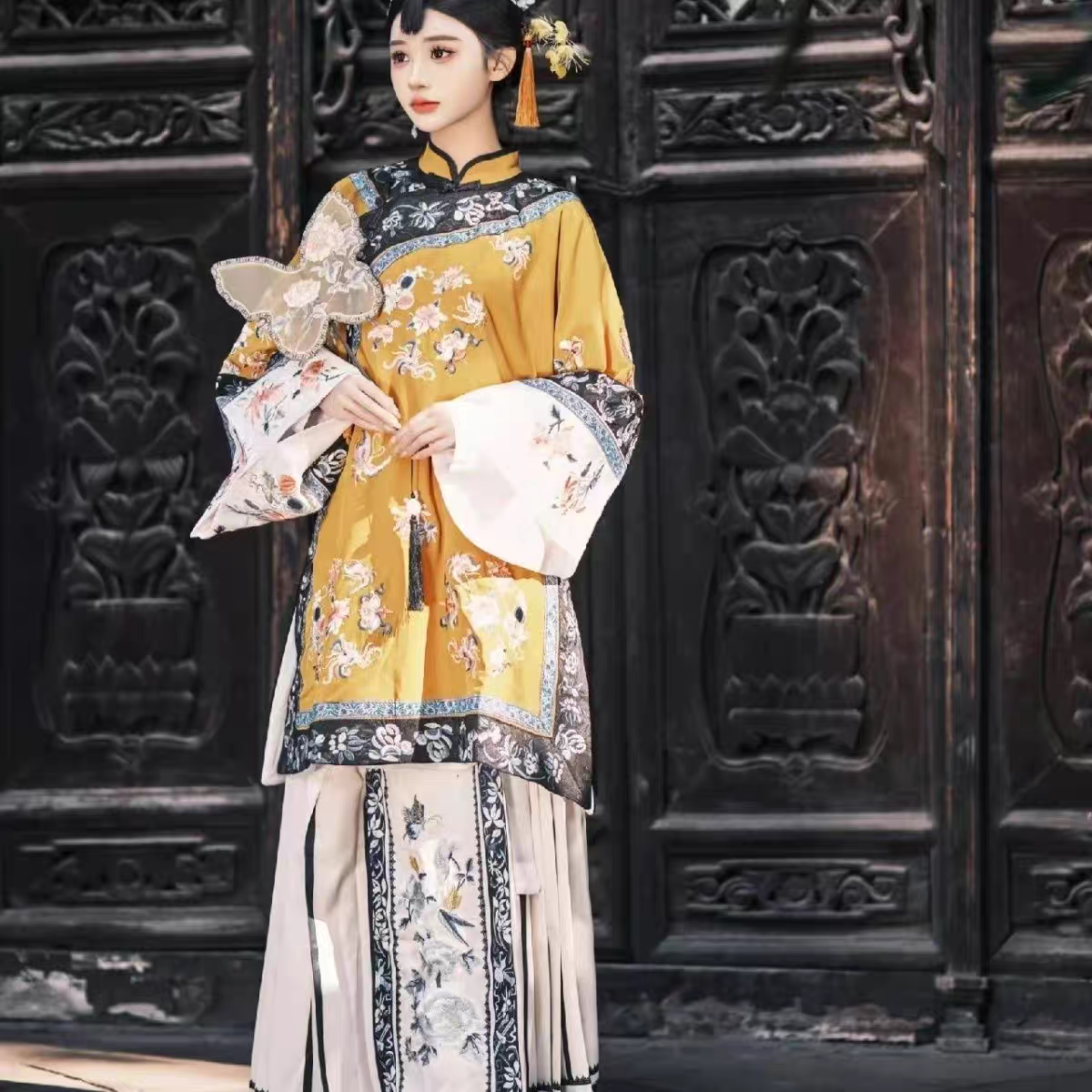 清晋商少奶奶格格装旗装古装氅衣马面裙故宫民族风宫廷风古董衣粉_虎窝淘