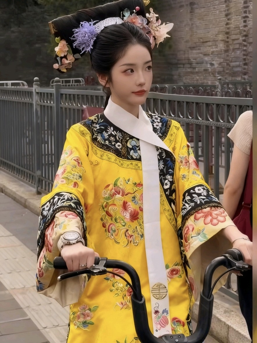 醉宫记旗袍清代女装汉服氅衣旗装服装新中式倒大袖连衣裙格格贵妃