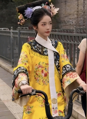 醉宫记旗袍清代女装汉服氅衣旗装服装新中式倒大袖连衣裙格格贵妃