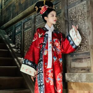 提花贵妃清代女装清朝格格服重工氅衣印花旗装旗中国汉服宫廷古装