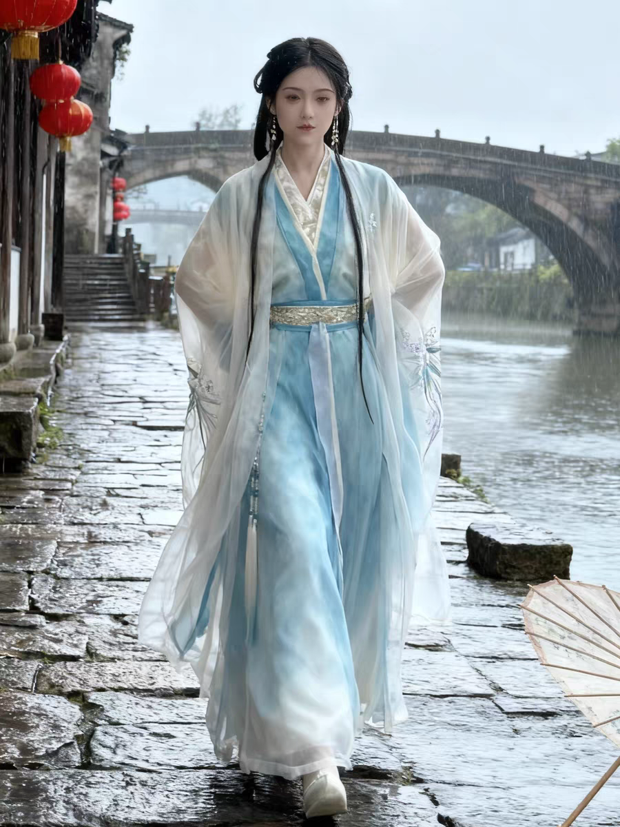 唐制大袖衫直裾重工刺绣日常超仙气套装秋汉服四件套封要古装蓝色,女装/女士精品,汉服连衣裙,淘宝优惠券,粉丝福利购,淘宝优惠卷