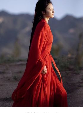 红色汉服女直裾魏晋风上班穿古风2025新款日常全套古装一整套改良