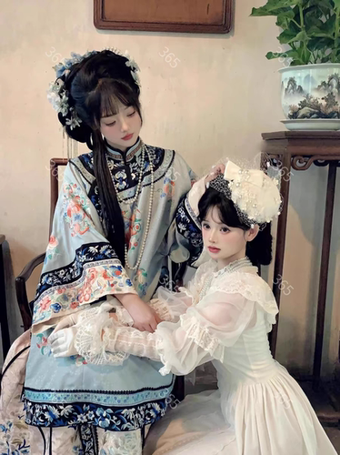晚清格格服留洋大小姐闺蜜艺术照写真汉服复古风外景旅拍摄影服装