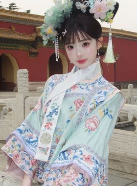 原创汉服清代印花古装旗装延吉旗袍公主清朝格格旅拍服装连衣裙