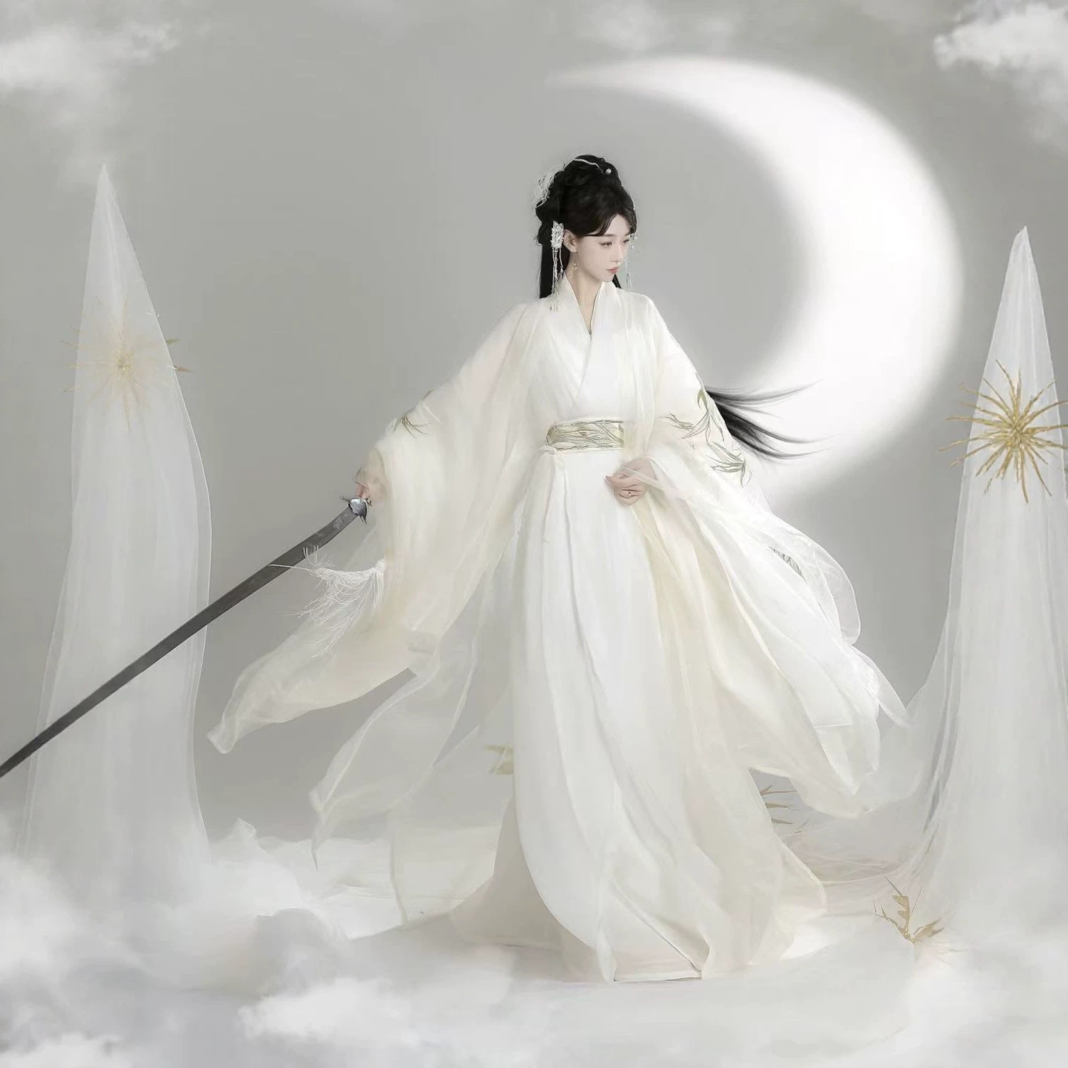 魏晋汉服【昭昭】直裾交领侠女重工绣花刺绣长衫大袖清冷超仙新款