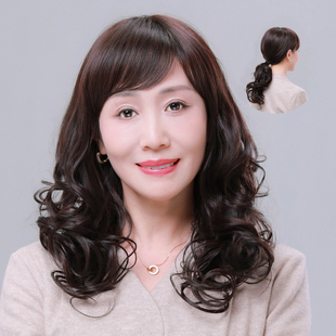 日常假发女卷发长发真发全真人发丝全头套妈妈减龄可扎整顶假头发