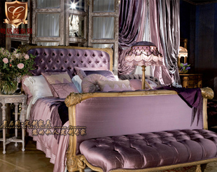 法式 卧室布艺婚床公主床主卧床 实木床双人床高端复古别墅雕花欧式