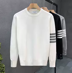 Fall Winter Crew Neck Sweater Men Streetwear Stylish Base Layer Knit Top 2025 New Hot Selling Men's White Knitwear