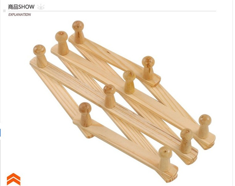 墙壁衣架木质可伸缩挂钩衣帽架