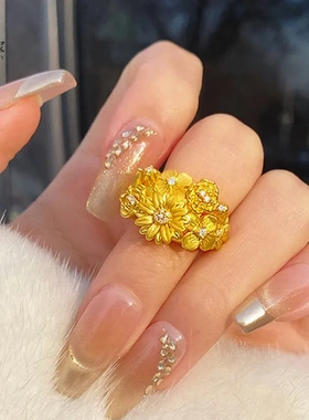 指环戒指锦簇繁花沙金送新中式礼物宫廷复古点钻古法小雏菊女朋友