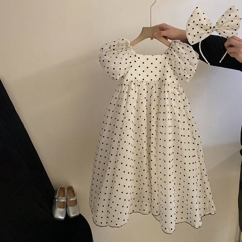 女童夏气质波点泡泡袖公主裙裙子
