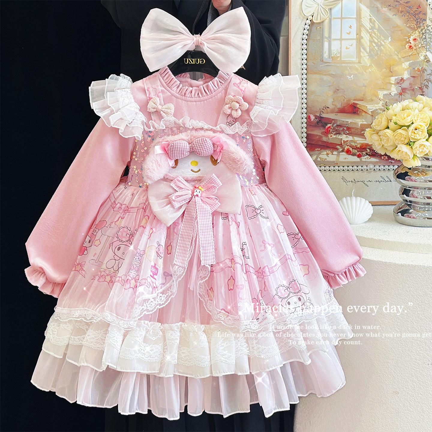 美乐蒂公主裙女童加绒连衣裙儿童粉色生日礼服裙重工洛丽塔蓬蓬裙