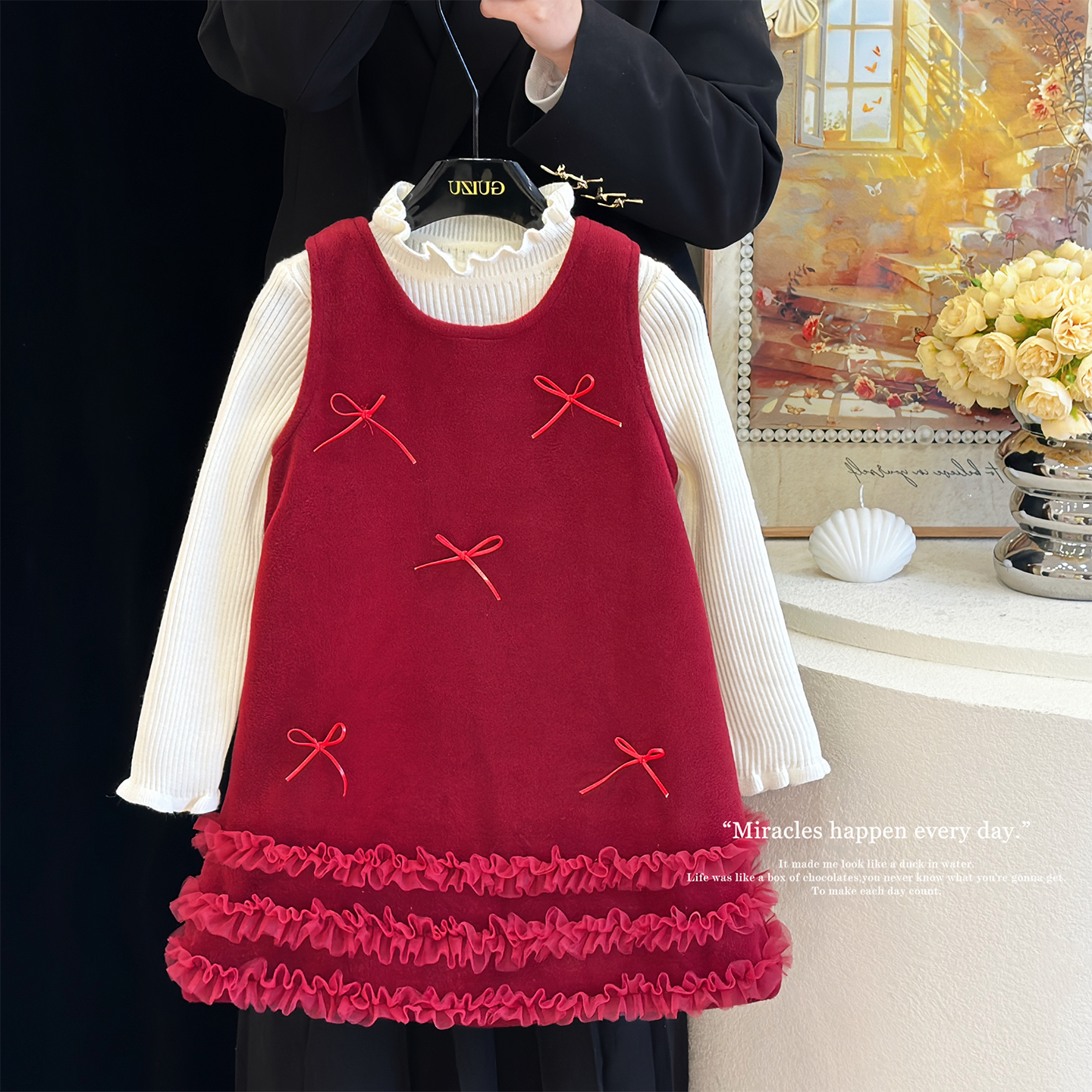 女童套装裙秋冬红色新年连衣裙