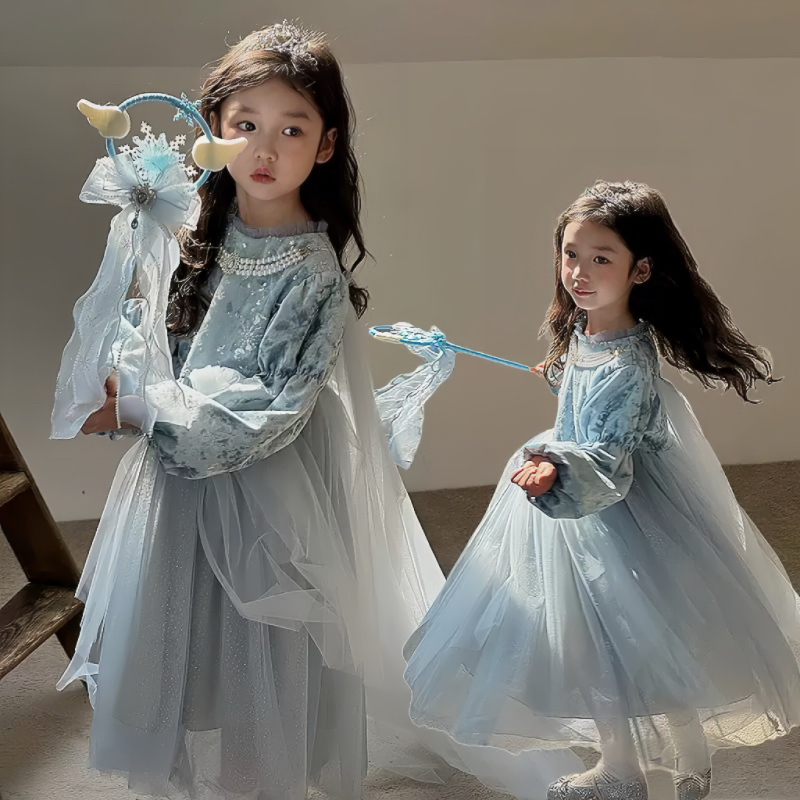 女童秋冬冰雪奇缘艾莎公主裙长裙