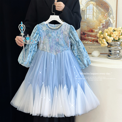 女童爱莎生日公主裙秋超仙蓬蓬裙