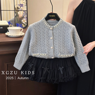 女宝宝针织开衫 2025新款 tutu裙小香风外套裙子 裙秋装 女童毛衣套装