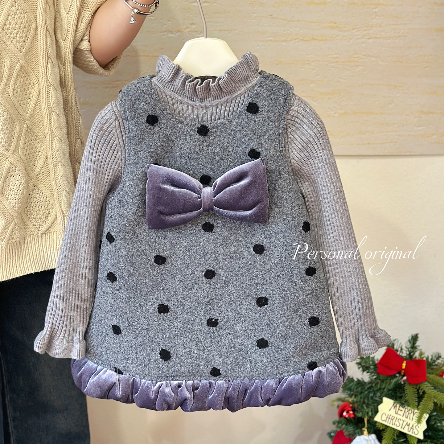 儿童洋气时髦夹棉毛呢背心裙套装