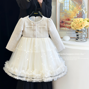 女童小香风连衣裙秋冬2025新款儿童高级感礼服公主裙洋气蓬蓬纱裙