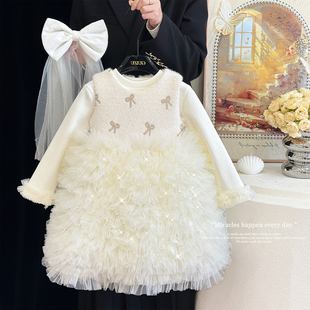 女童加绒连衣裙冬装儿童生日公主裙洋气蓬蓬纱裙高级感小香风礼服