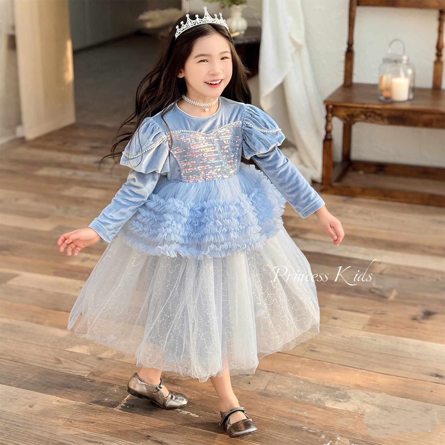 女童爱莎公主裙丝绒高级感礼服裙