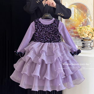 女童高端公主裙秋冬装轻奢生日宴会礼服小女孩富家千金气质连衣裙