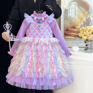 美人鱼公主裙女童秋冬高端小女孩吊带生日礼服裙子洛丽塔蓬蓬纱裙
