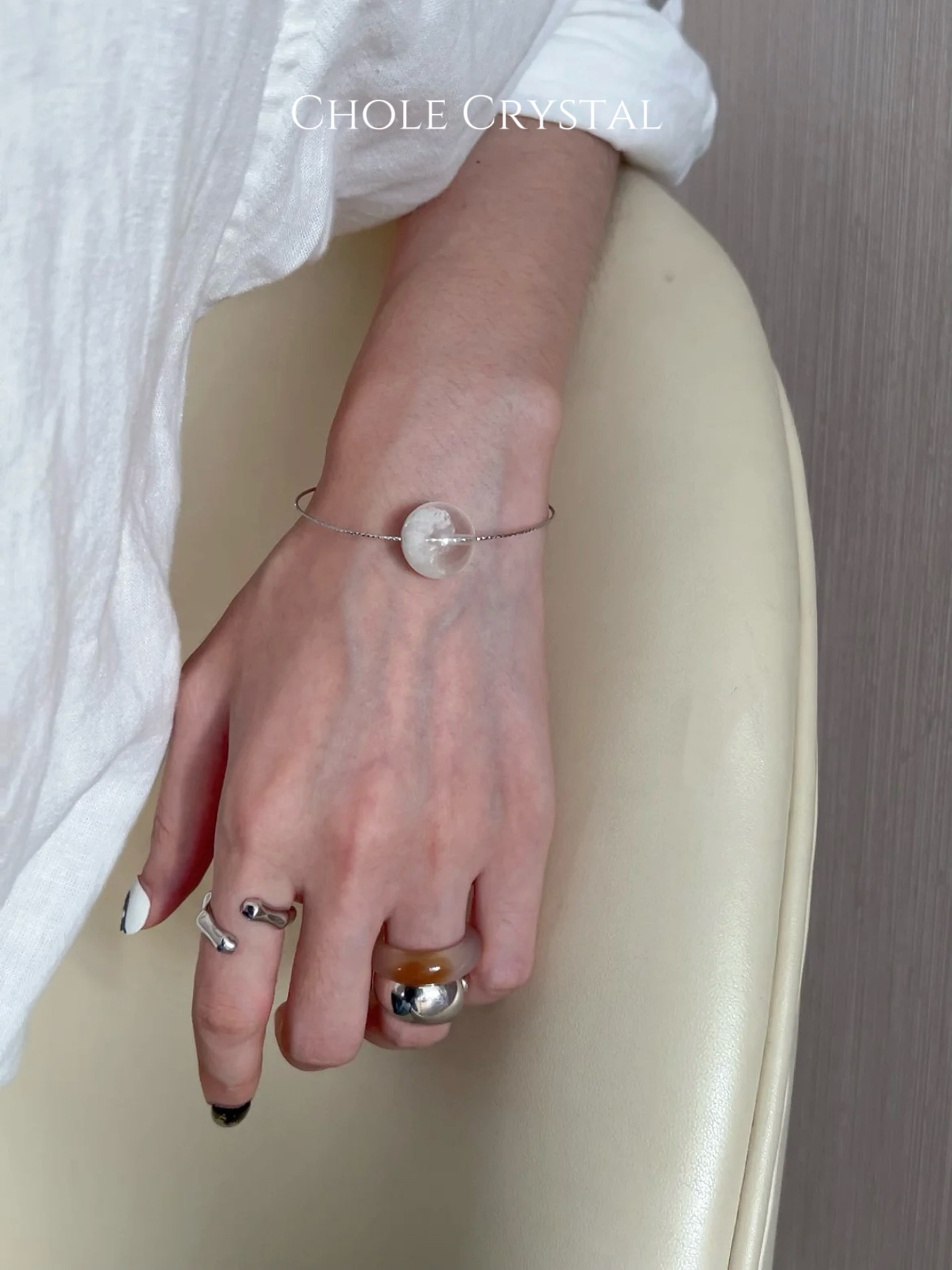 [创意疗愈]天然925银开窗白雪花幽灵水晶手链女手串招财礼物手链