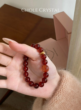 暮色玫瑰天然石榴石锦鲤胶花水晶手串高级新款正品养气血手链礼物