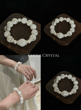 天然雪花幽灵新款婚纱白手串女高级感白阿塞水晶手饰百搭手链礼物