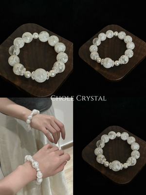 天然雪花幽灵新款婚纱白手串女高级感白阿塞水晶手饰百搭手链礼物
