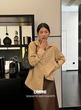 十三行新款早春韩版时尚不规则斜扣翻磨毛领衬衫百搭显瘦宽松上衣