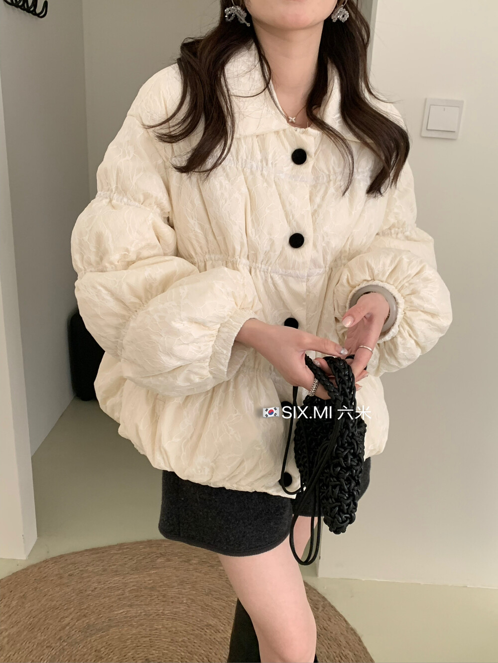 冬超重工u.mi云朵泡芙蕾丝拼色牛筋新国标保暖90白鸭绒羽绒服外套